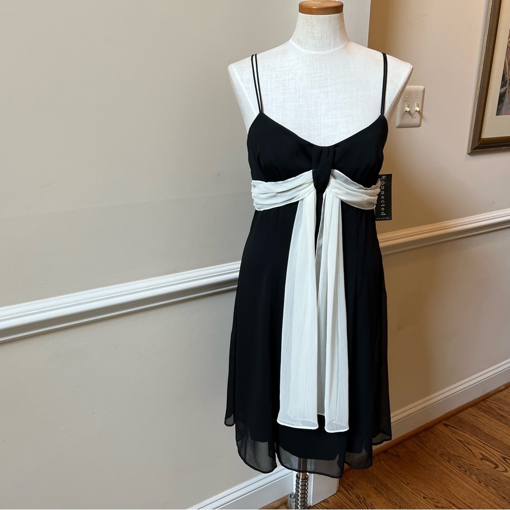 Connected Appeal – Flowing Black Spaghetti Strap After 5 Dress w/Off White Waist